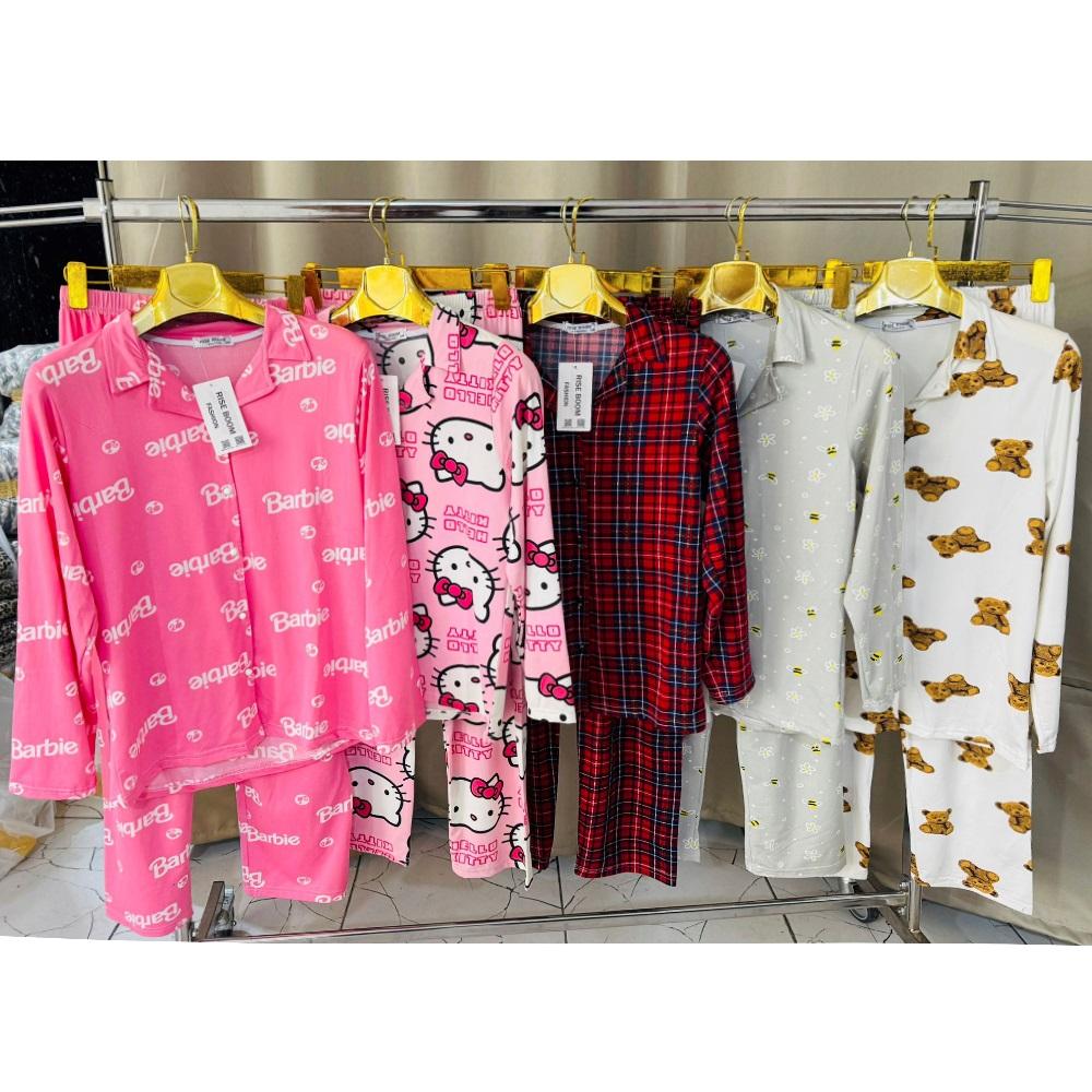 Rıse Boom Fashıon Bayan Milan Desenli Boydan Düğmeli Kısa Kol Pijama Takımı M-2XL