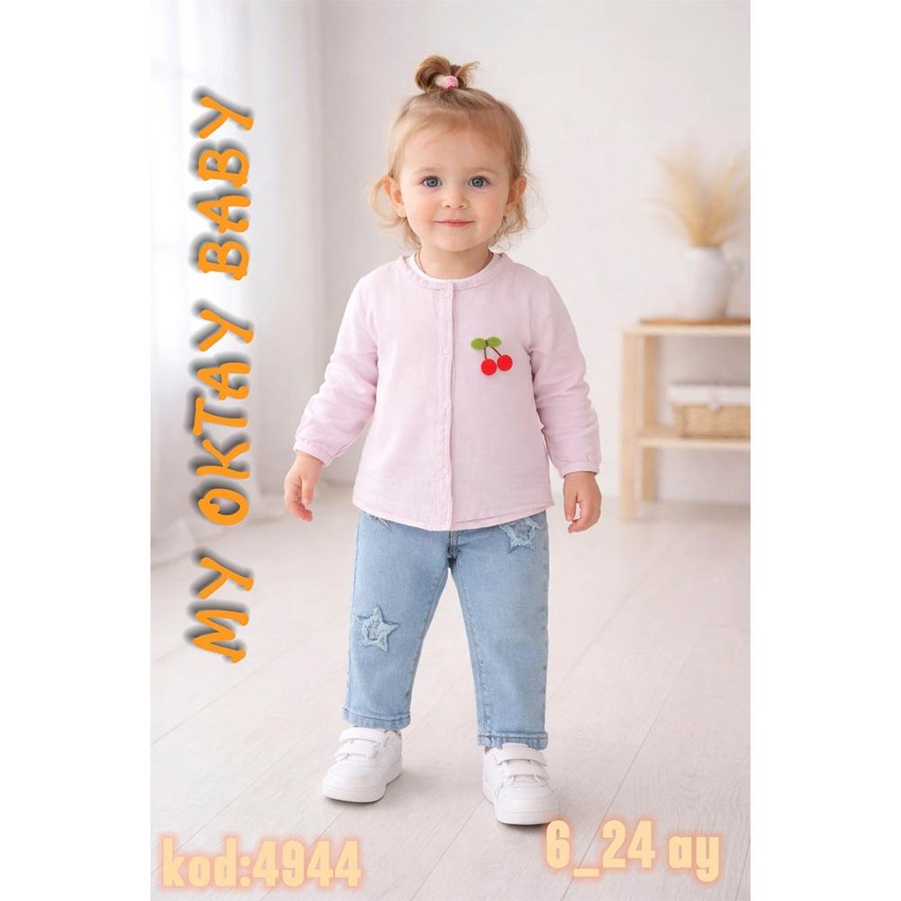 My Oktay 4944 Kız Bebe Müslin Kirazlı Kotlu Takım 9-24 Ay
