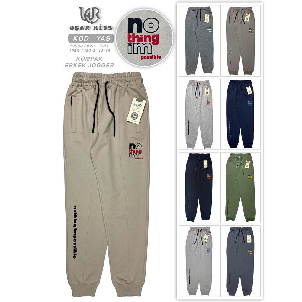Uçar 1082-1 Erkek Çocuk Kompak No Thing Baskılı Flatolu Fermuar Paça Uzun Ribana Eşofman Alt 7-11 Yaş