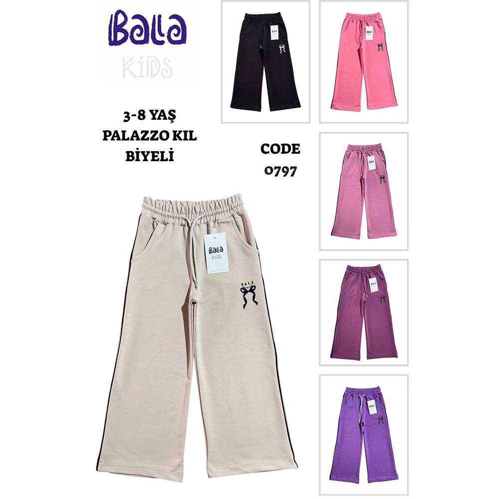 Bala 0797 Kız Çocuk Palazzo Bala Kurdela Baskılı Eşofman Alt 3-8 Yaş