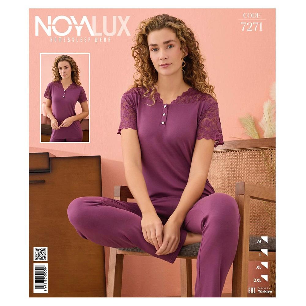 Noya Lux 7271 Bayan Penye Violet Omuzu Dantelli Pijama Takımı M-2XL