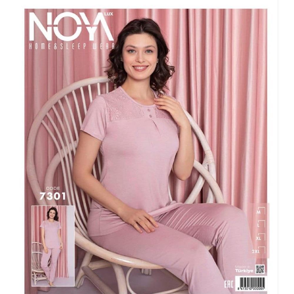 Noya Lux 7301 Bayan Penye Patlı Kısa Kol Pijama Takımı M-2XL