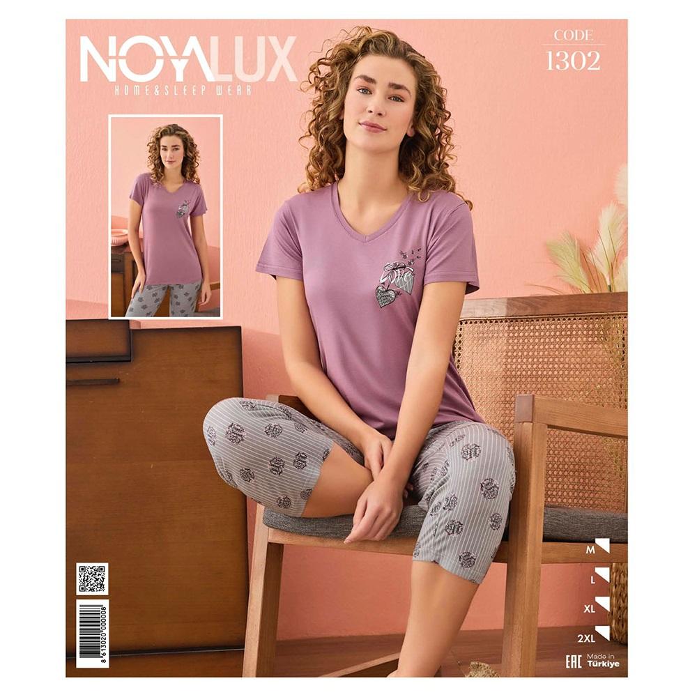 Noya Lüx 1302 Bayan Ring Viskon V Yaka Kısa Kol Kapri Takım M-2XL