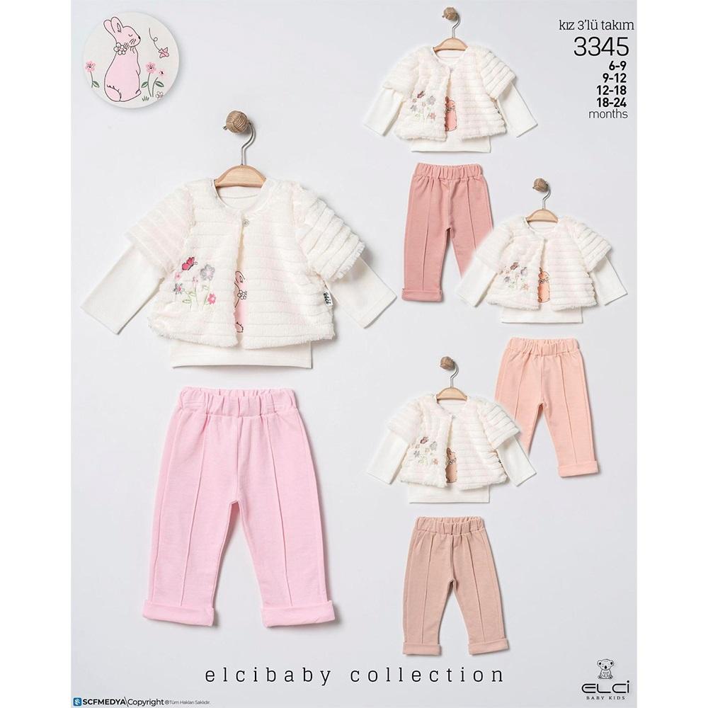 Elci 3345 Kız Bebe Çicek Nakışlı 3 Lü Takım 6-24 Ay