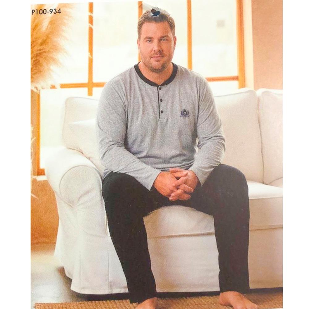 Sude P100-934 Erkek Cotton Battal 3 Doğumeli Uzun Kol Pijama Takımı 2XL-5XL