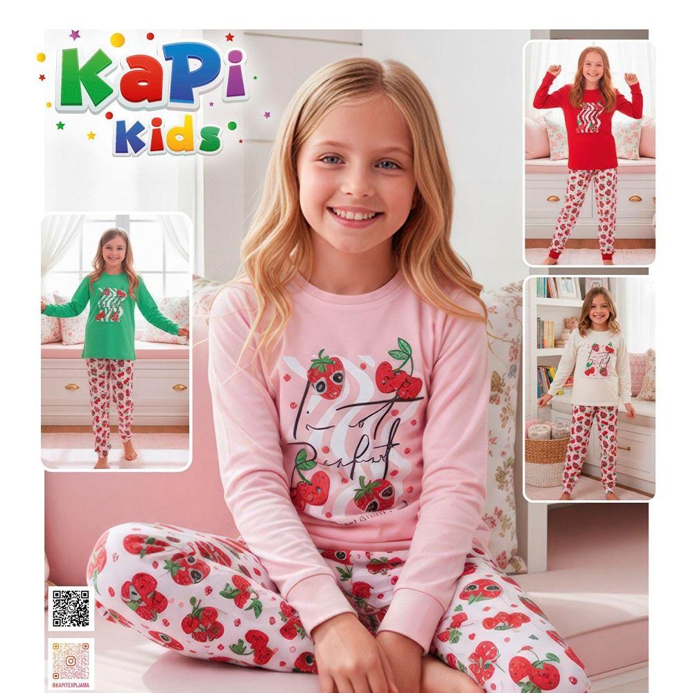 Kapi Kds 8313 Kız Çocuk Penye Çilek Baskılı Uzun Kol Pijama Takımı 3-6 Yaş