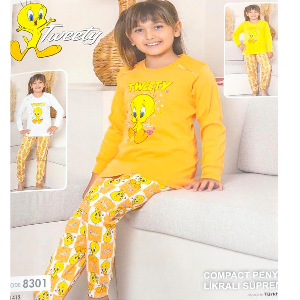 Tweety 8301 Kız Çocuk Penye Tweety Baskılı Uzun Kol Pijama Takımı 3-6 Yaş