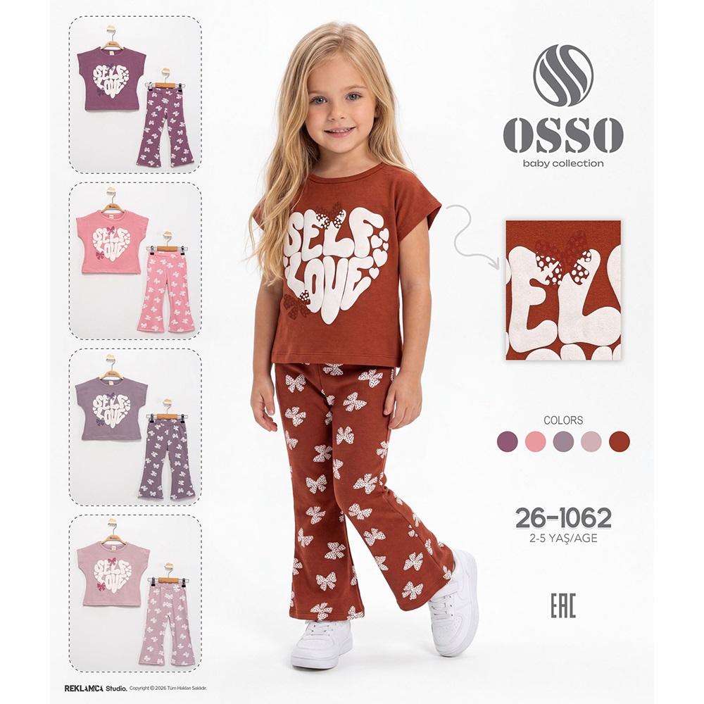 Osso 1062 Kız Çocuk Penye Kabartma Self Love Baskılı Takım 2-5 Yaş