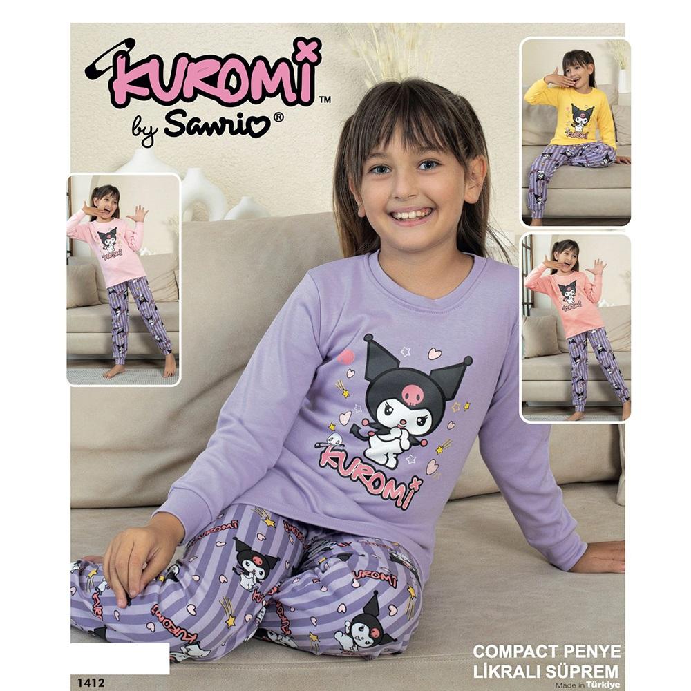Kuromi 8306 Kız Çocuk Penye Kuromi Baskılı Uzun Kol Pijama Takımı 11-15 Yaş