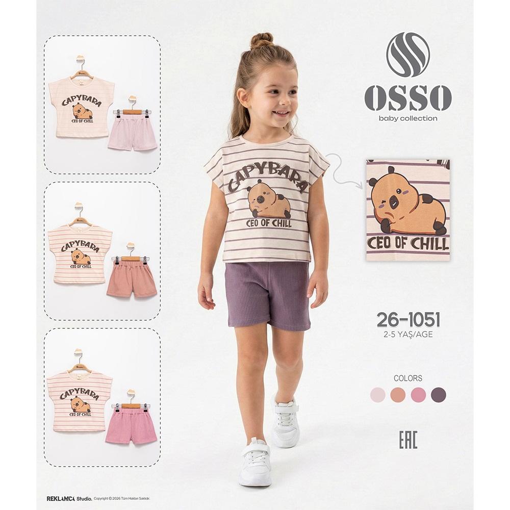 Osso 1051 Kız Çocuk Penye Capybara Baskılı Şortlu Takım 2-5 Yaş