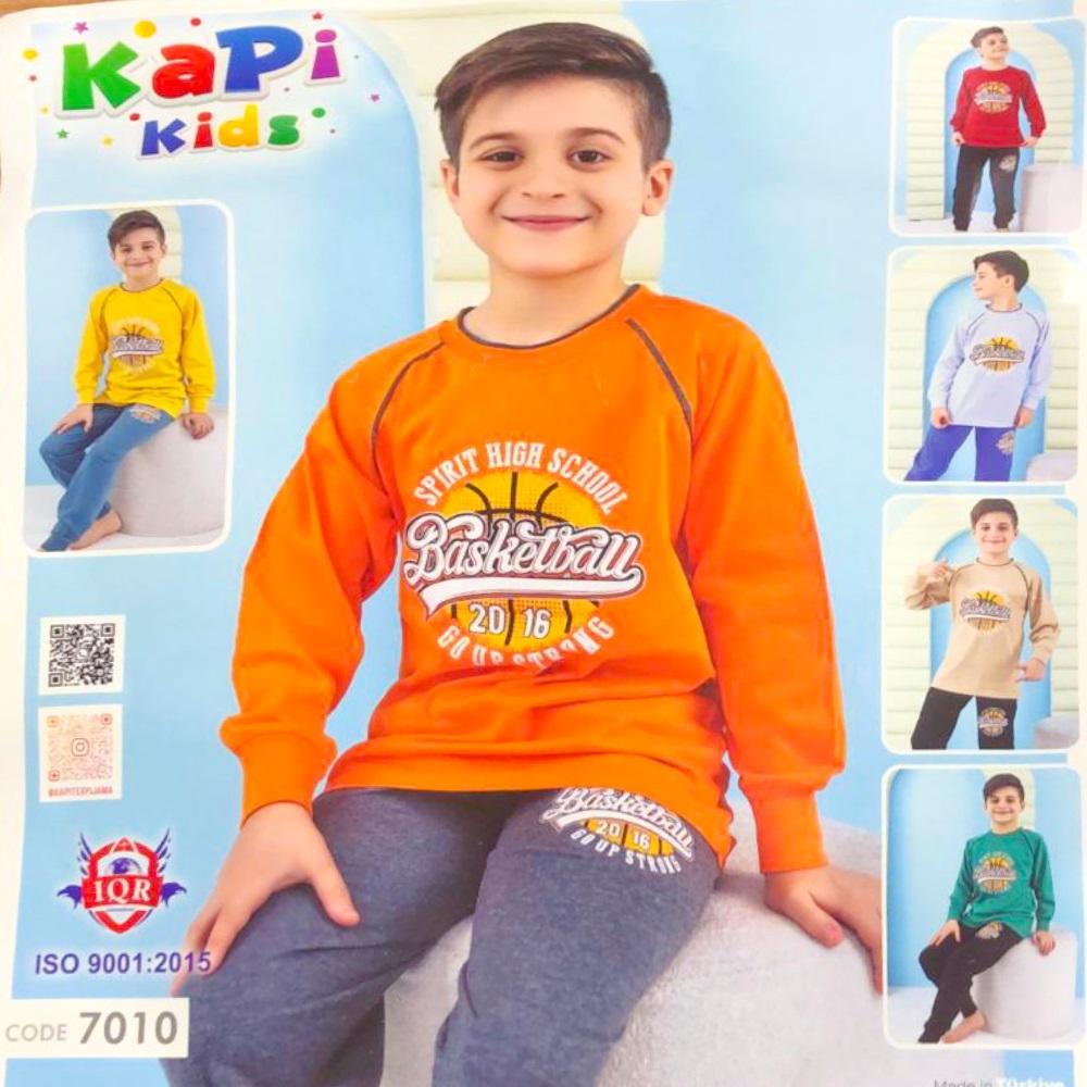 Kapi Kds 7010 Erkrk Çocuk Penye Basketball Baskılı Uzun Kol Pijama Takımı 3-6 Yaş