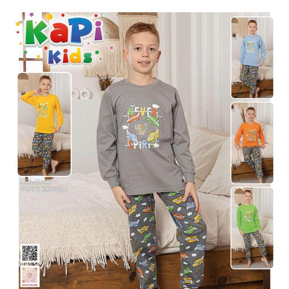 Kapi Kds 7220 Erkrk Çocuk Penye Ucak Baskılı Uzun Kol Pijama Takımı 3-6 Yaş