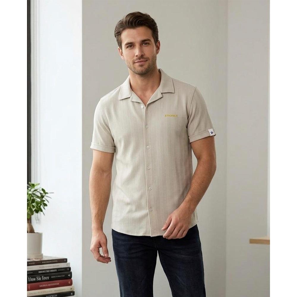 Strongx 0065 Erkek Şeritli Düz Çizgili Kısa Kol Gömlek S-2XL