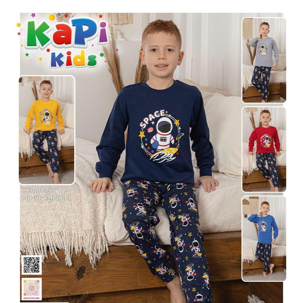 Kapi Kids 7223 Erkek Çocuk Penye Garson Uzay Baskılı Uzun Kol Pijama Takımı 6-11 Yaş