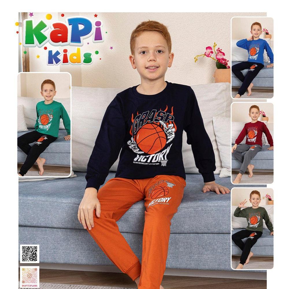 Kapi Kids 7226 Erkek Çocuk Penye Garson Basketbol Baskılı Uzun Kol Pijama Takımı 6-11 Yaş
