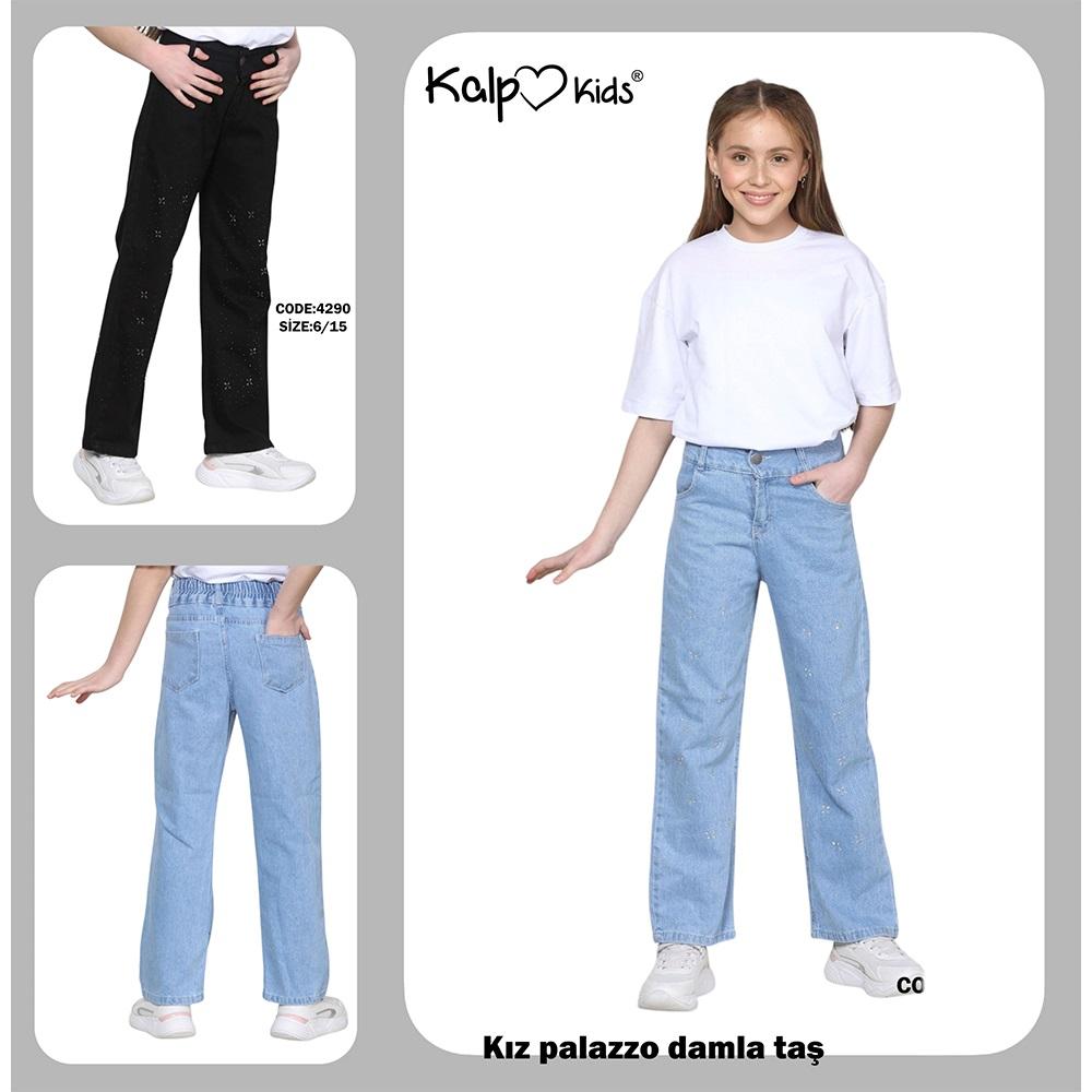 Kalp Kids 4290-1 Kız Çocuk Palazzo Damla Taşlı Pantolon 6-12 Yaş