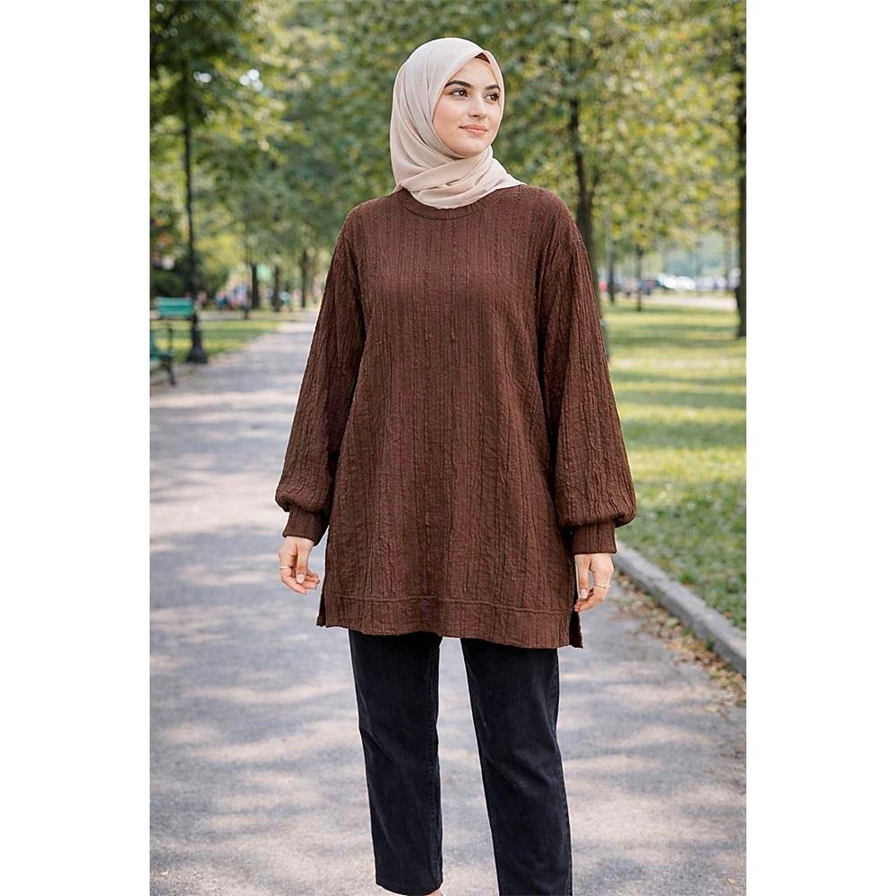 Nisanur Bayan Fırfırlı Sıfır Yaka Uzun Kol Tunik M-2XL