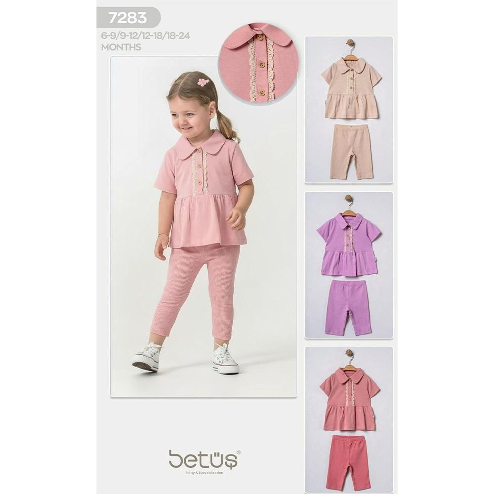 Betüş Bebe 7283 Kız Bebe Penye Yakalı Düğmeli Taytlı Takım 6-18 Ay