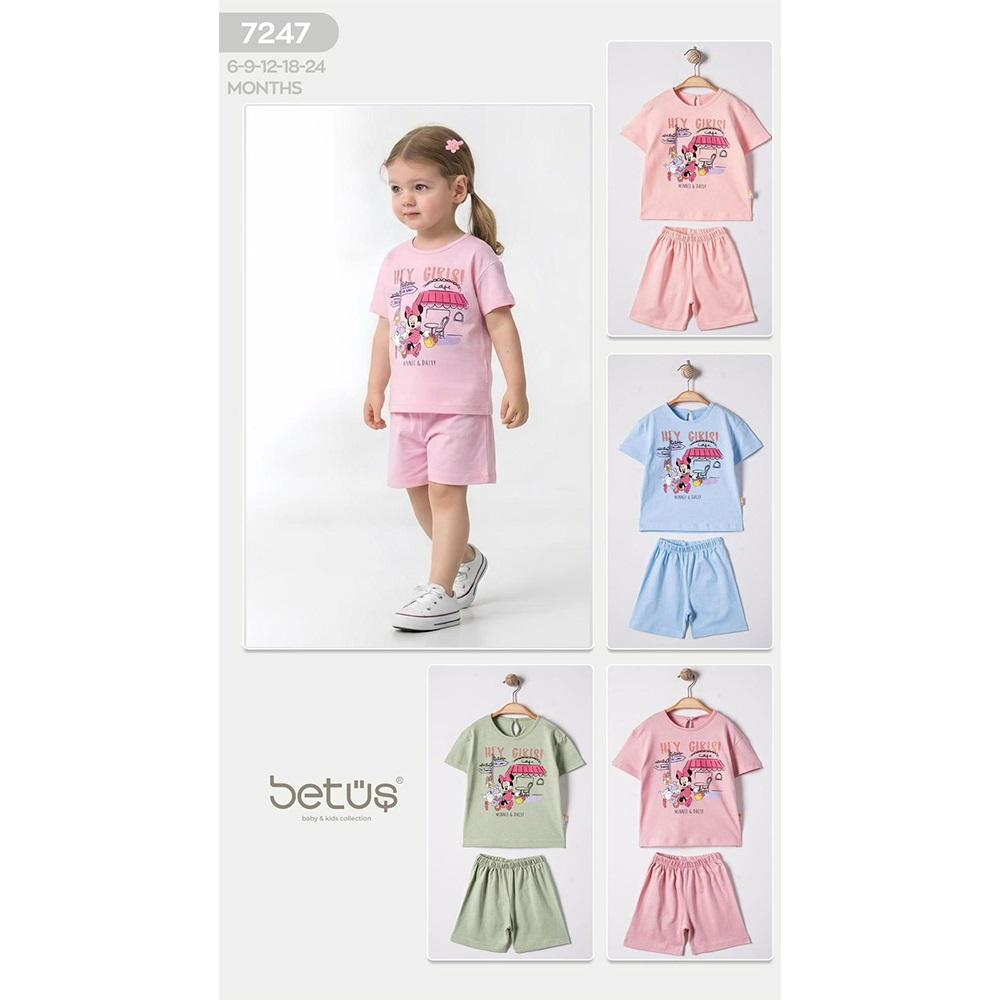 Kids Wear 7247 Kız Bebe Penye Minnie Mouse & Daisy Baskılı Şortlu Takım 6-18 Ay