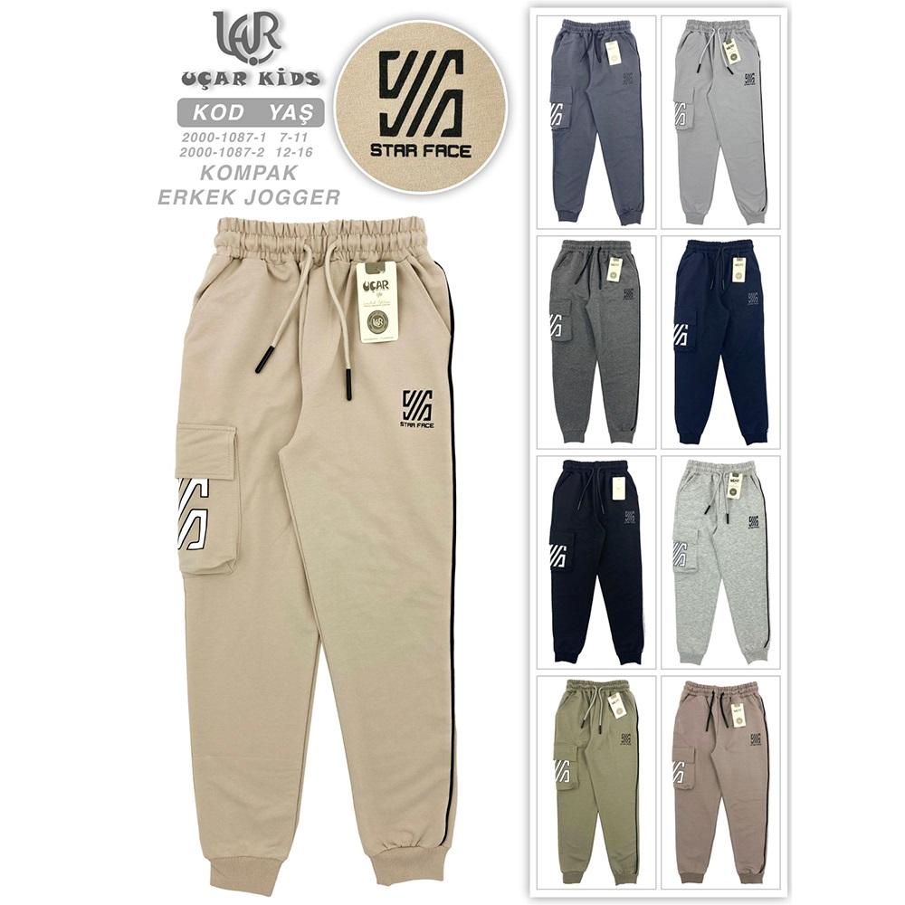 Uçar 1087-2 Erkek Çocuk Kompak Star Face Baskılı Biyeli Ribana Paça Uzun Eşofman Alt 12-16 Yaş