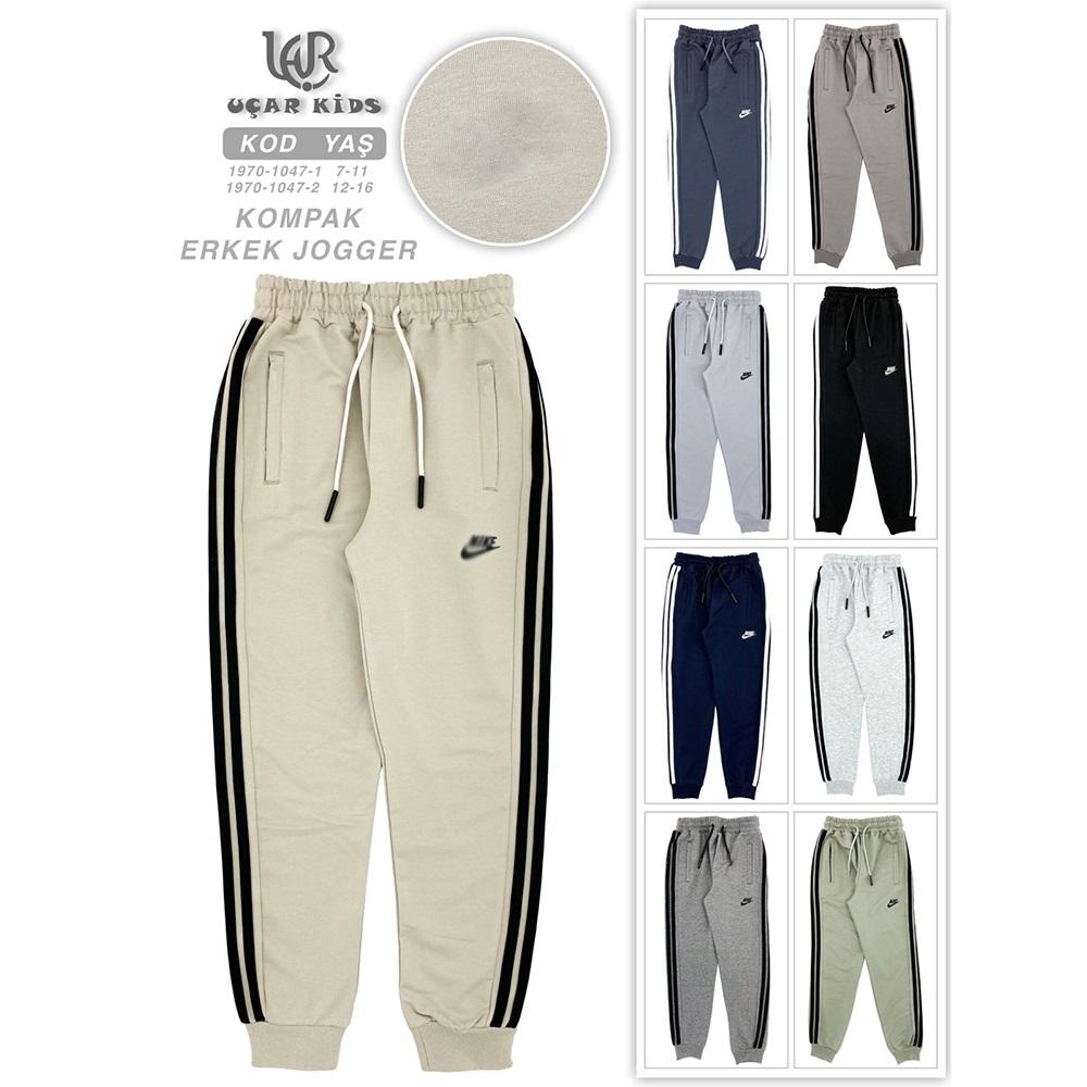 Uçar 1047-2 Erkek Çocuk Kompak Flato Nıke Baskılı Yan Şeritli Ribana Paça Uzun Eşofman Alt 12-16 Yaş