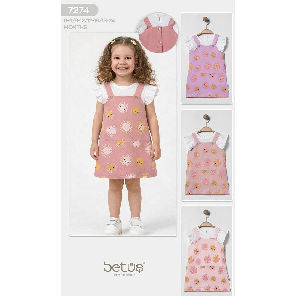 Betüş Bebe 7274 Kız Bebe Penye Güneş Baskılı Slopet Elbise 6-18 Ay