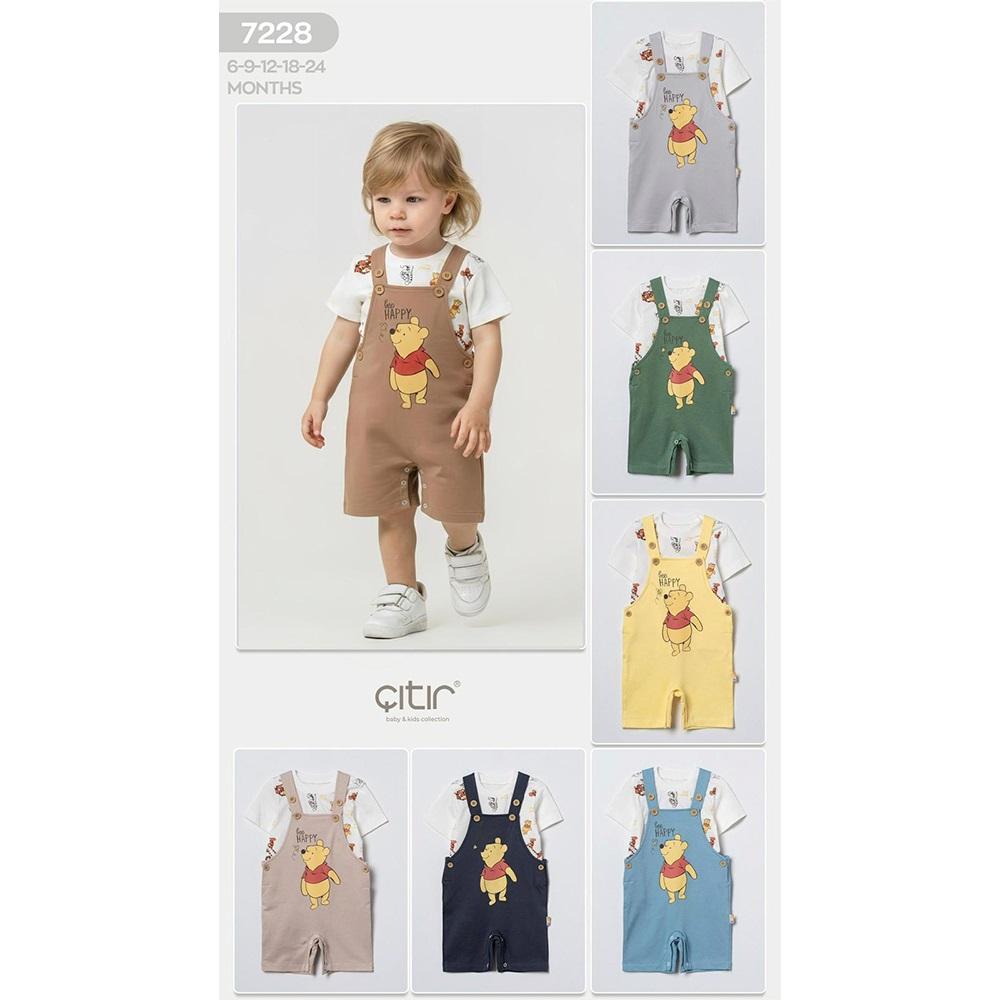 Kids Wear 7228 Erkek Bebe Penye Happy Winnie The Pooh Baskılı Slopet Tulum 6-18 Ay