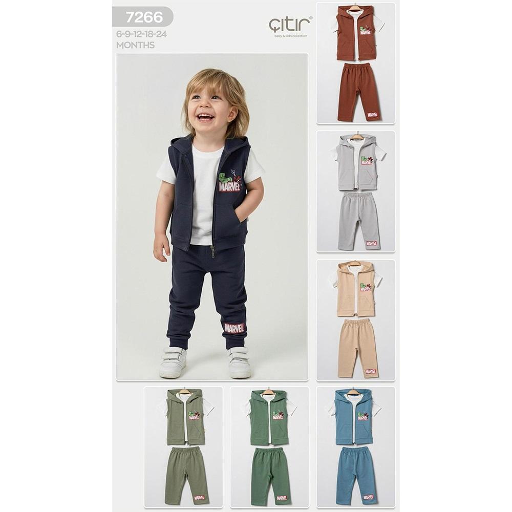 Kids Wear 7266 Erkek Bebe Penye Marvel Baskılı Kapşonlu Takım 6-18 Ay