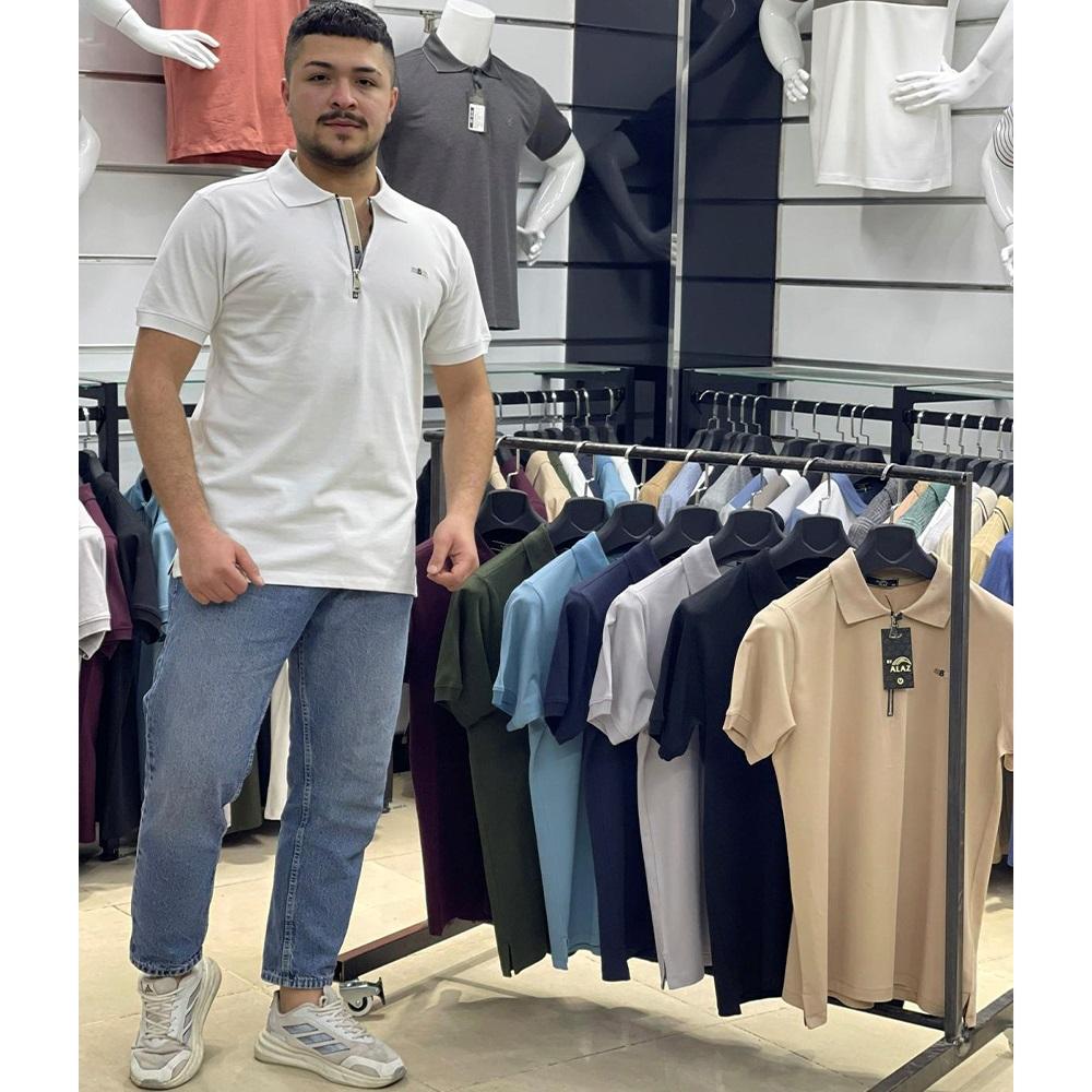 By Alaz 115 Erkek Lacost Kumaş Bantlı Yaka Fermuarlı Tişört S-2XL