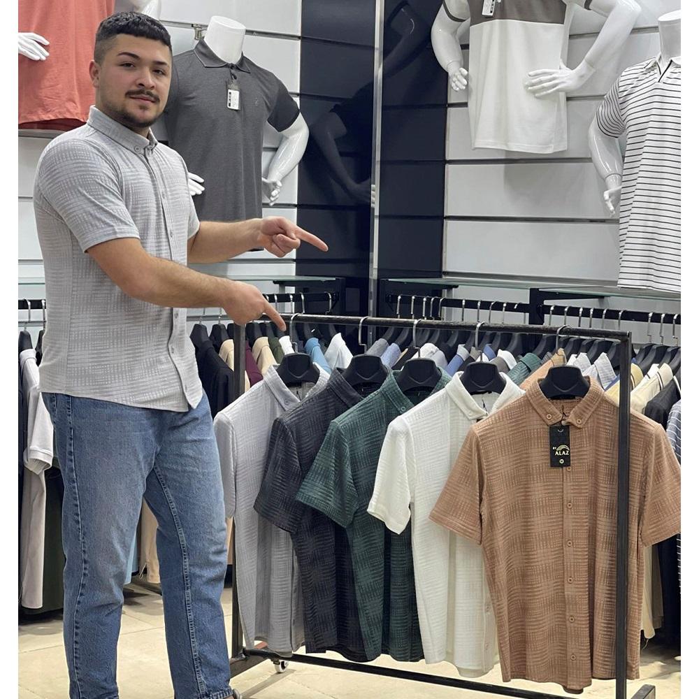 By Alaz 342 Erkek Jakar Kumaş Düğmeli Kısa Kol Gömlek S-2XL