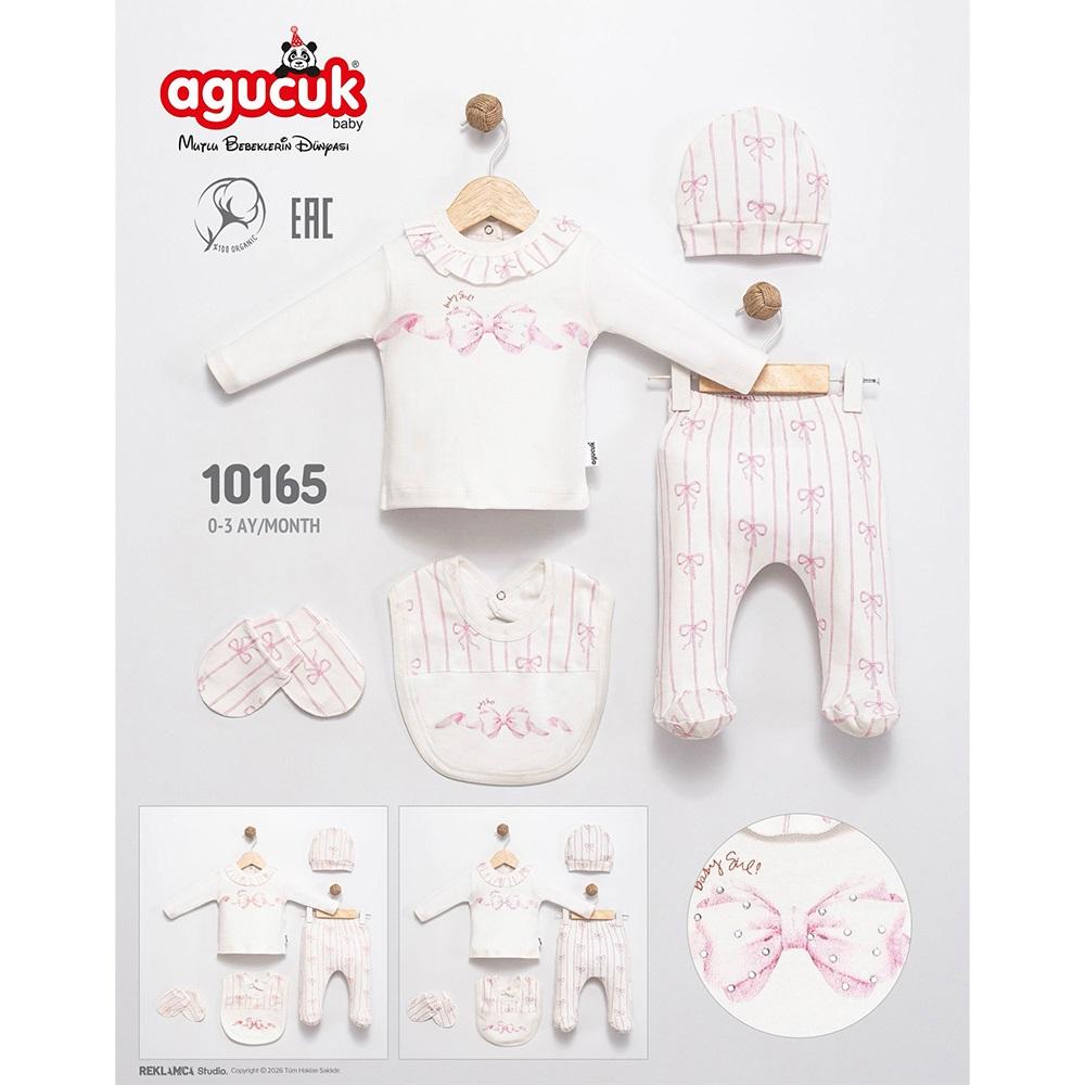 Agucuk Baby 10165 Kız Bebe Penye Kurdela Baskılı Patikli Takım 0-3 Ay