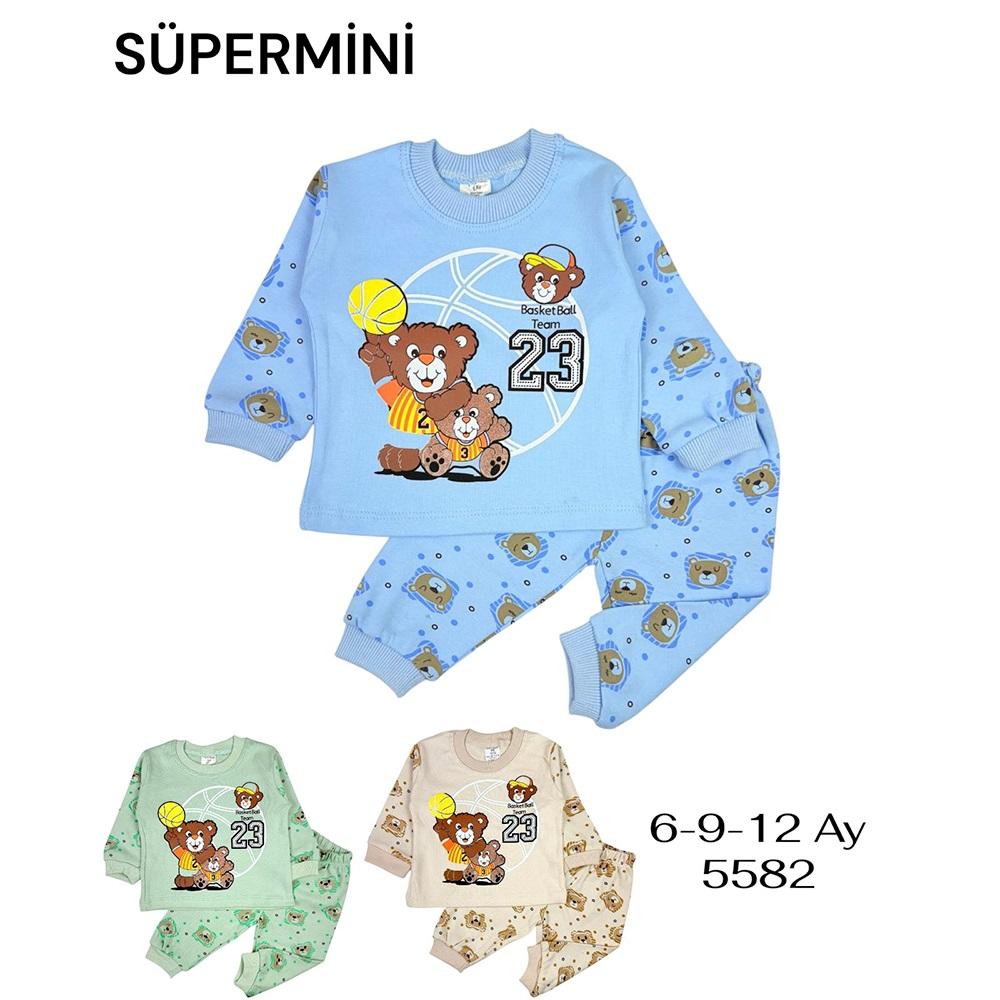 Süpermini 5582 Erkek Bebe Penye Sevimli Basketbolcu Ayıcıklar Baskılı Takım 6-12 Ay