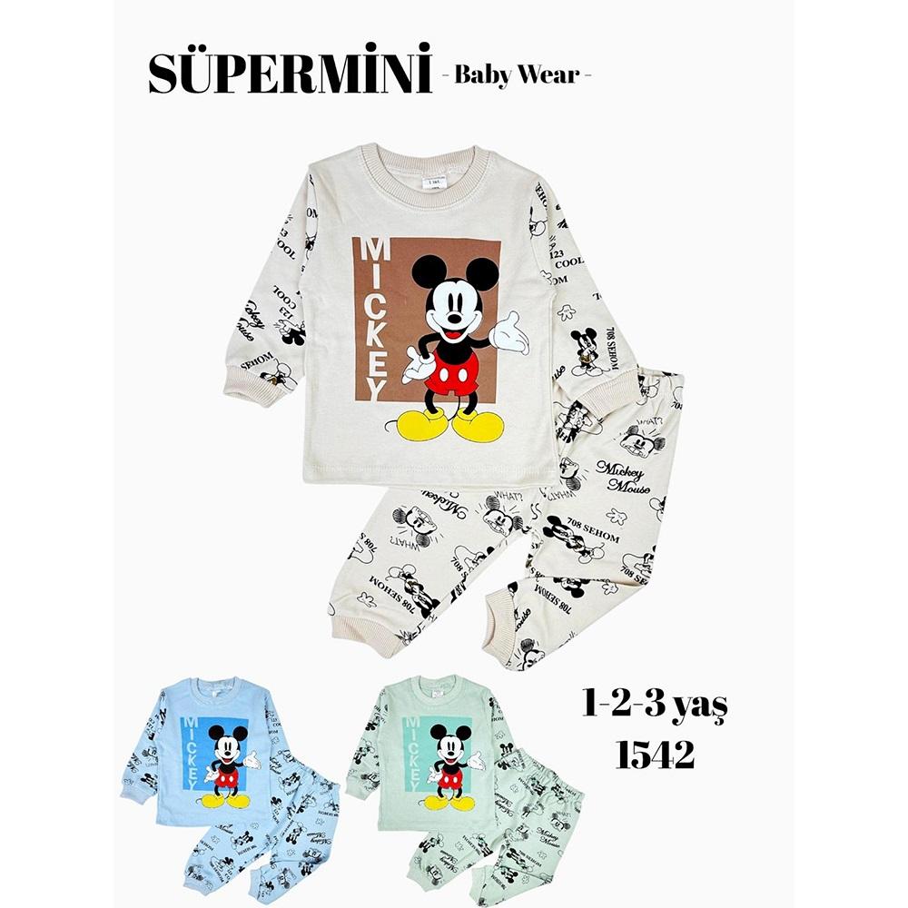 Süpermini 1542 Erkek Çocuk Penye Mickey Mouse Baskılı Takım 1-3 Yaş