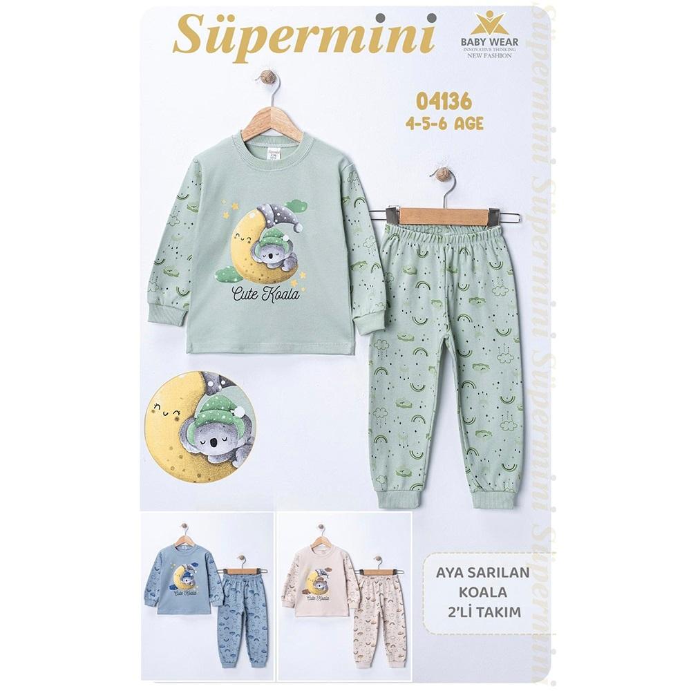 Süpermini 4136 Erkek Çocuk Penye Sevimli Koala Baskılı Takım 4-6 Yaş
