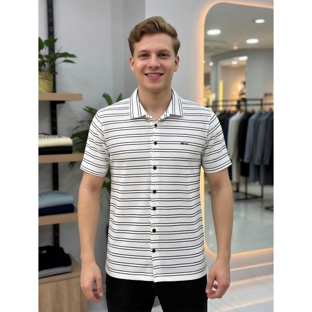 Strongx G0068 Erkek 2 Çizgili Delikli Strongx Enjeksiyon Baskılı Kısa Kol Gömlek S-2XL