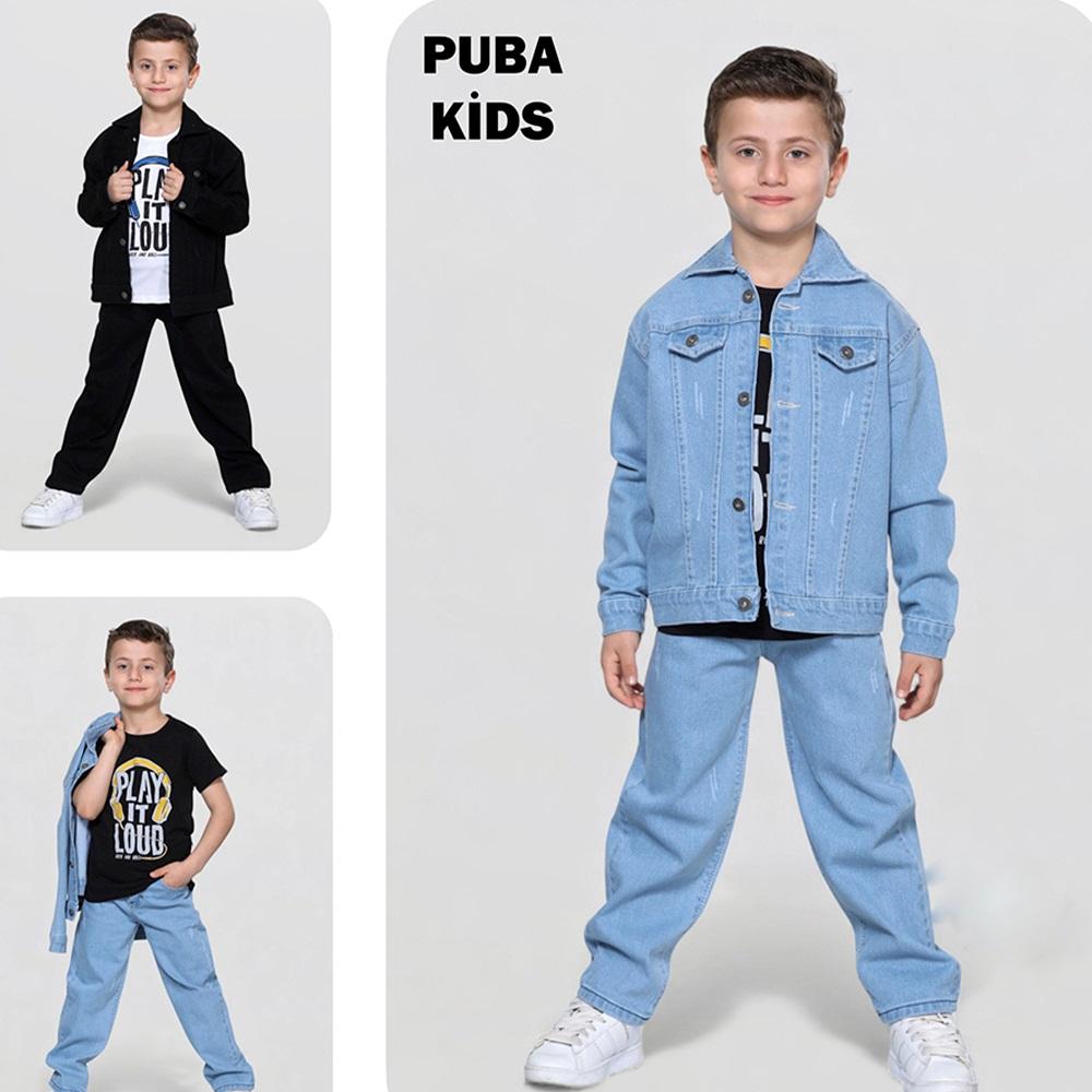 Puba 27504-1 Erkek Çocuk Cotton Cepli 3lü Klasik Kot Takım 3-7 Yaş