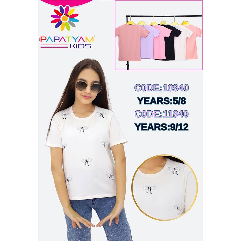Papatyam Kids 11940 Kız Çocuk Penye Kurdele Taş Nakışlı Tişort 9-12 Yaş