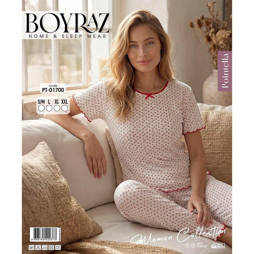 Boyraz PT-01700 Bayan Pointella Desenli Kısa Kol Pijama Takımı S-2XL