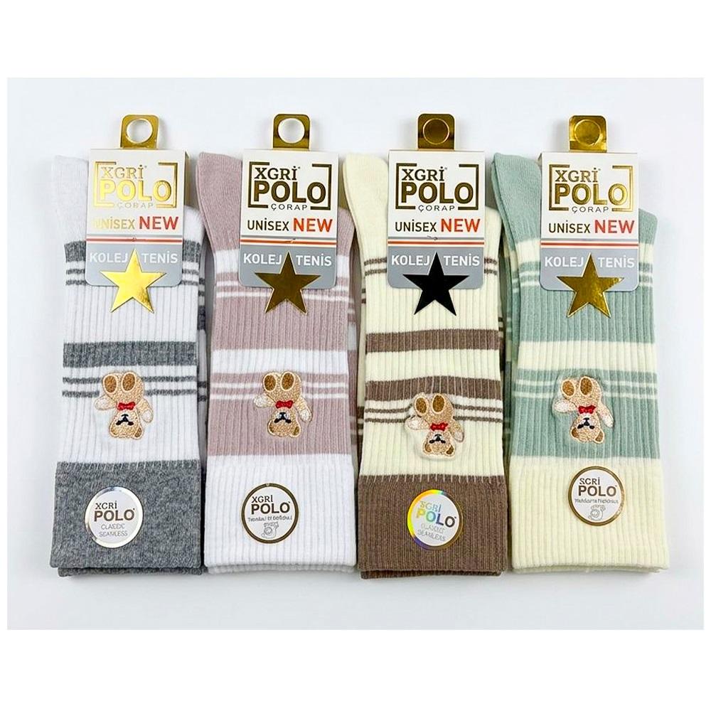 XGri Polo B-101 Ünisex Nakışlı Yıkamalı Parfümlü Kolej Tenis Soket Çorap