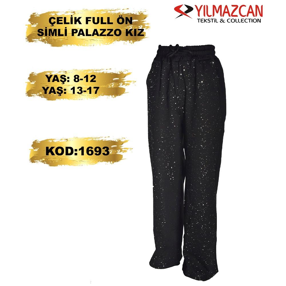 Yılmazcan ÇE 1693-1 Kız Çocuk Oysho Çelik Full Ön Simli Palazzo Eşofman Alt 8-12 Yaş