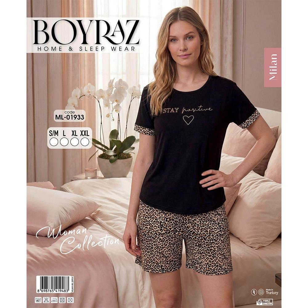 Boyraz Ml-01933 Bayan Milan Desenli Kısa Kol Şortlu Takımı S-2XL