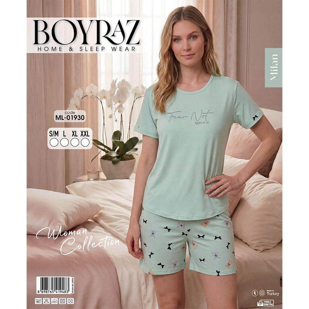 Boyraz Ml-01930 Bayan Milan Desenli Kısa Kol Şortlu Takımı S-2XL