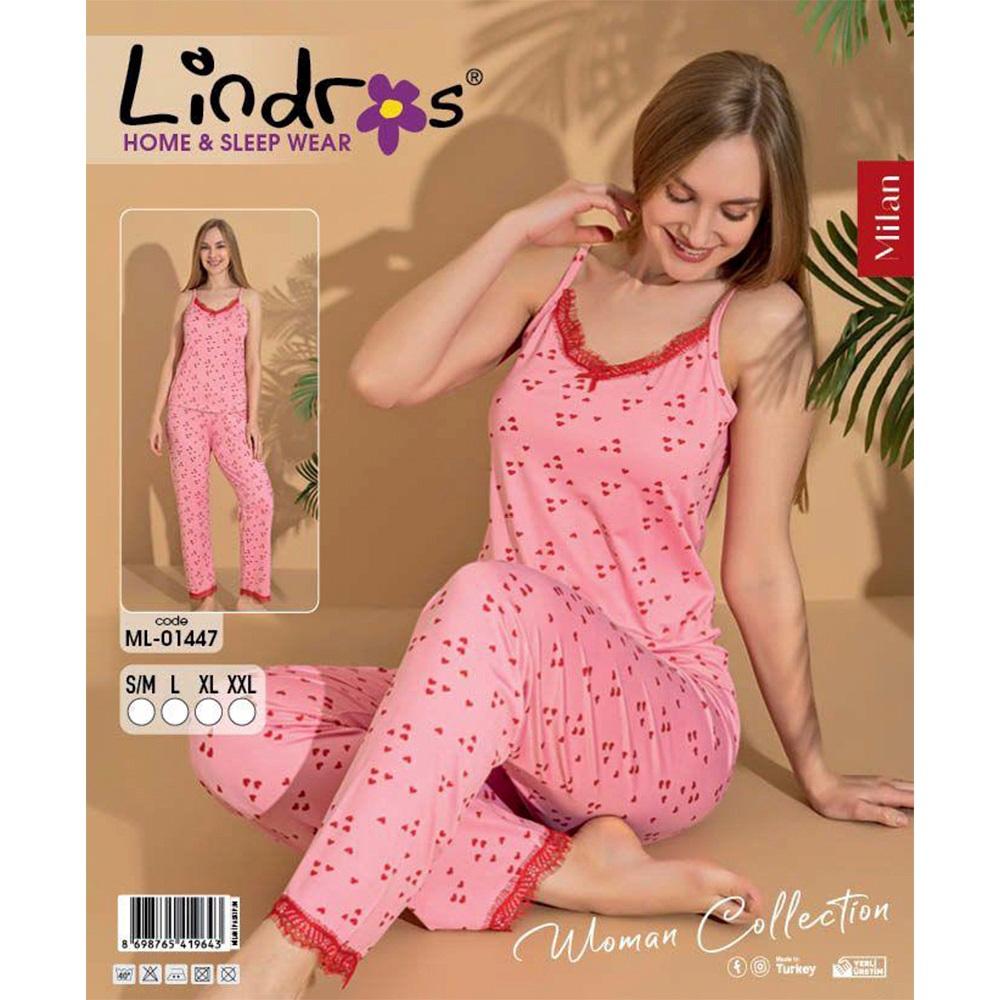Lindros ML-01447 Bayan Milan Desenli İp Askılı Pijama Takımı S-2XL