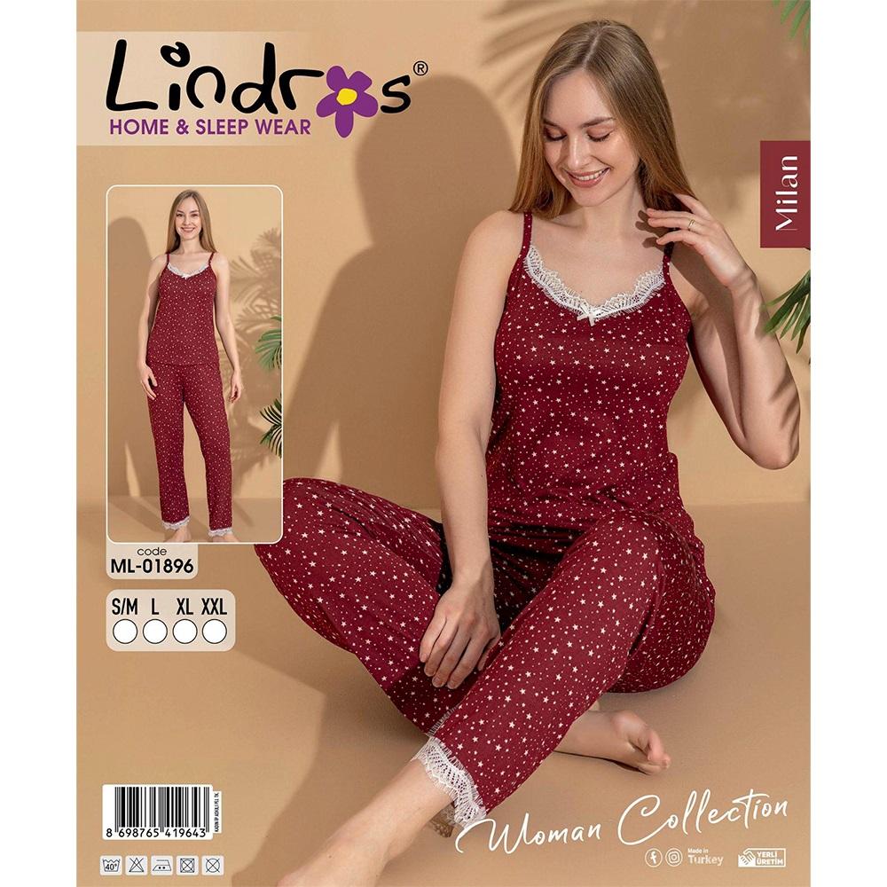 Lindros ML-01896 Bayan Milan Desenli İp Askılı Pijama Takımı S-2XL