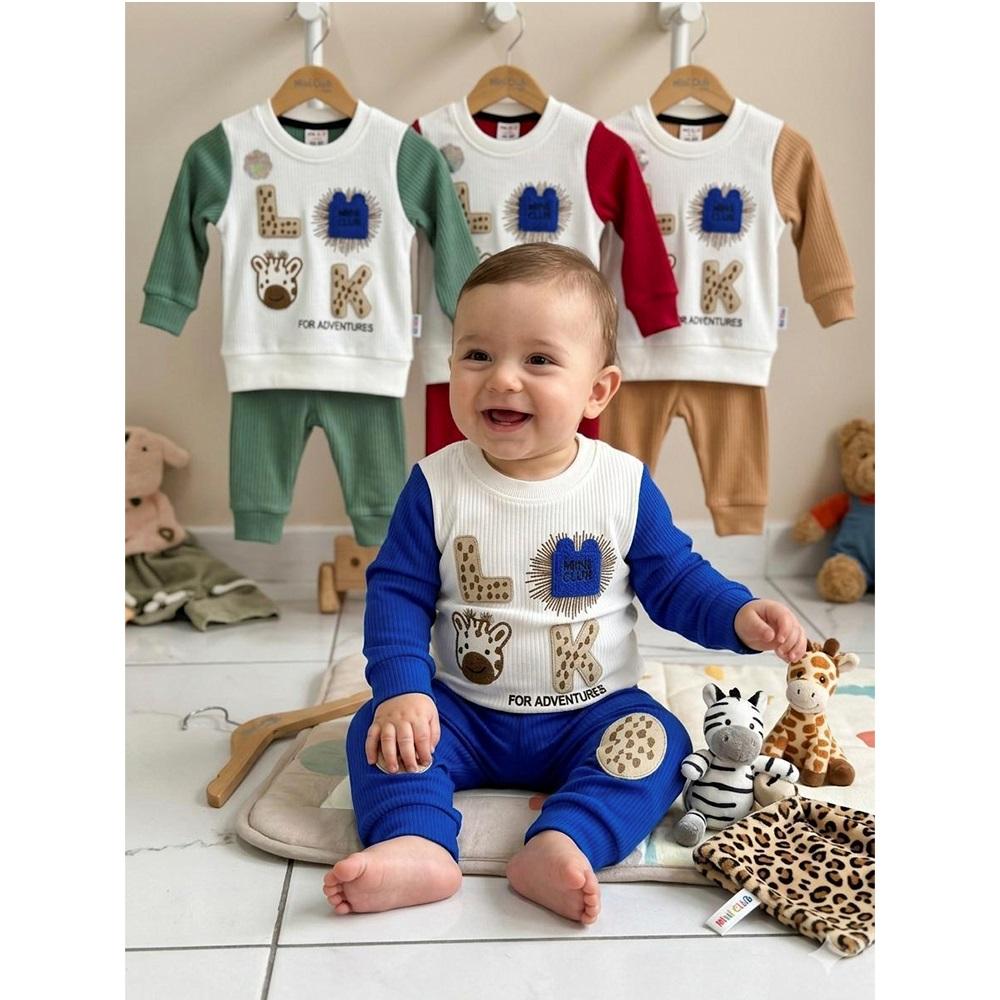 Mini Club 491 Erkek Bebe Penye Harf Nakışlı Sıfır Yaka İnterlok Uzun kol Takım 6-24 Ay