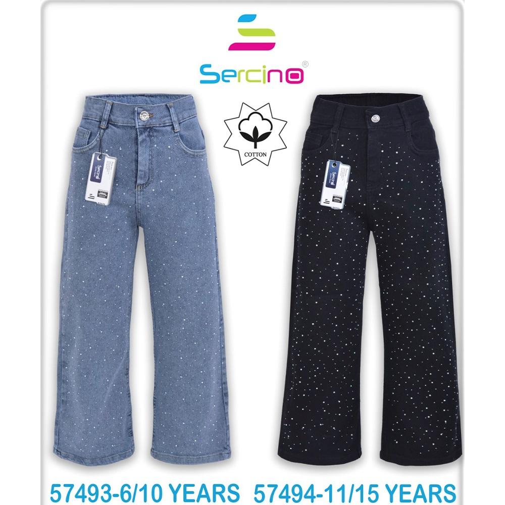 Sercino 57494 Kız Çocuk Gülben Pamuklu Taşlı Geniş Paça Kot Pantolon 11-15 Yaş