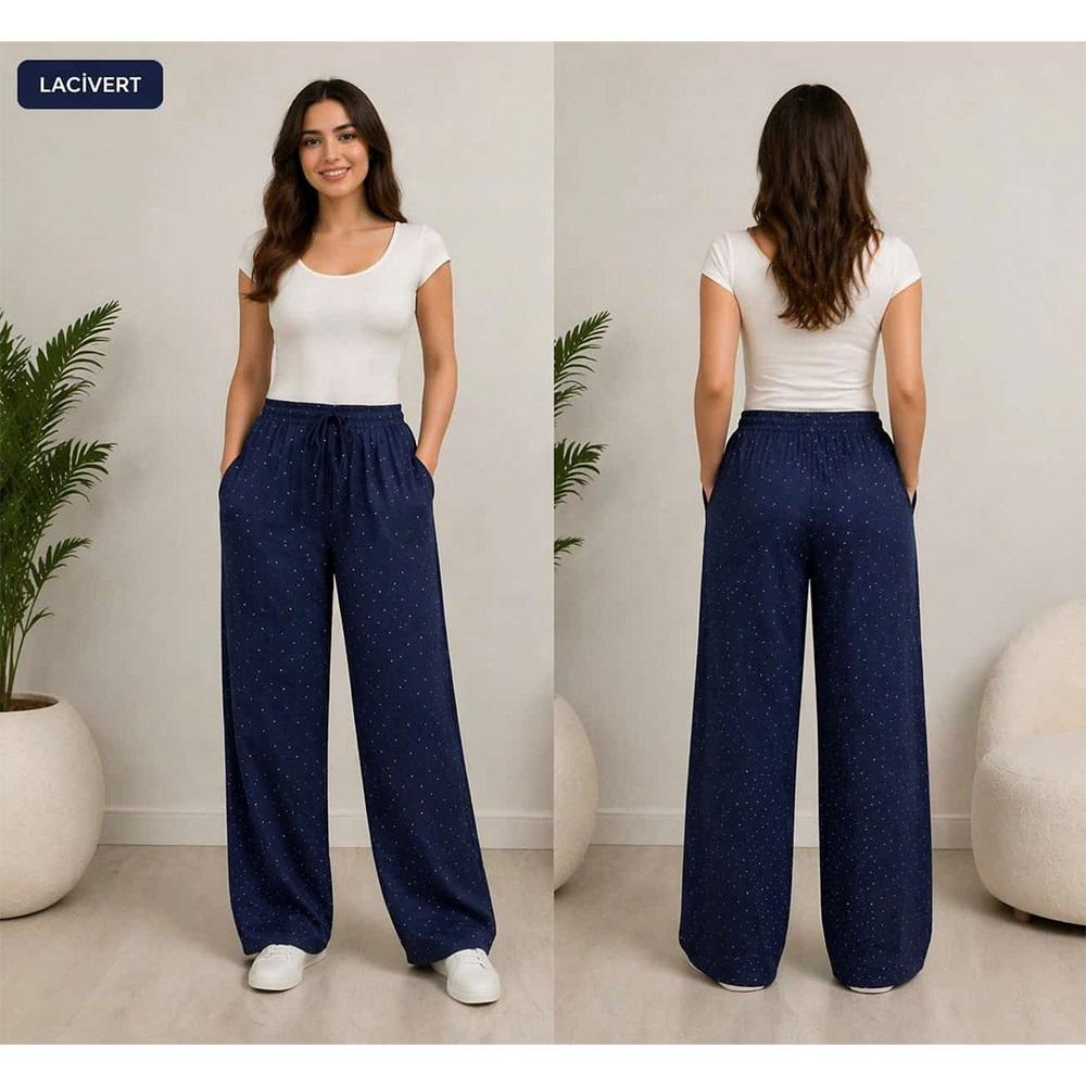 Elit Lıfe 169 Bayan Battal Çilek Kumaş Full Taşlı Geniş Paçalı Eşofman Alt 3XL-7XL