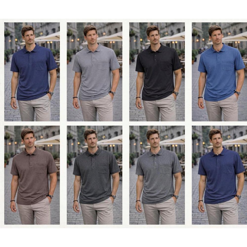 Emfu 103 Erkek Battal Düz Boyalı Cepli Yakalı Tişört 3XL-6XL