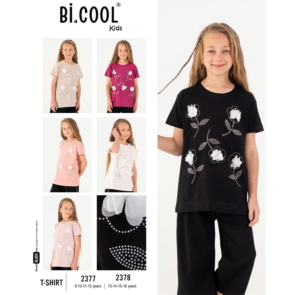 Bi Cool 2377 Kız Çocuk Penye Boncuklu Çicek Nakışlı Tişört 9-12 Yaş