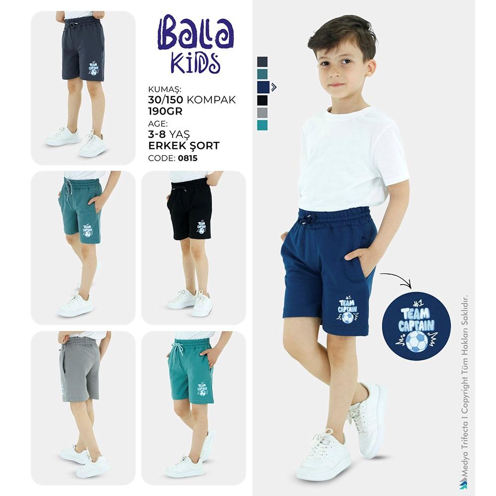 Bala 0815 Erkek Çocuk Kompak Penye Team Baskılı Dik Cepli Şort 3-8 Yaş